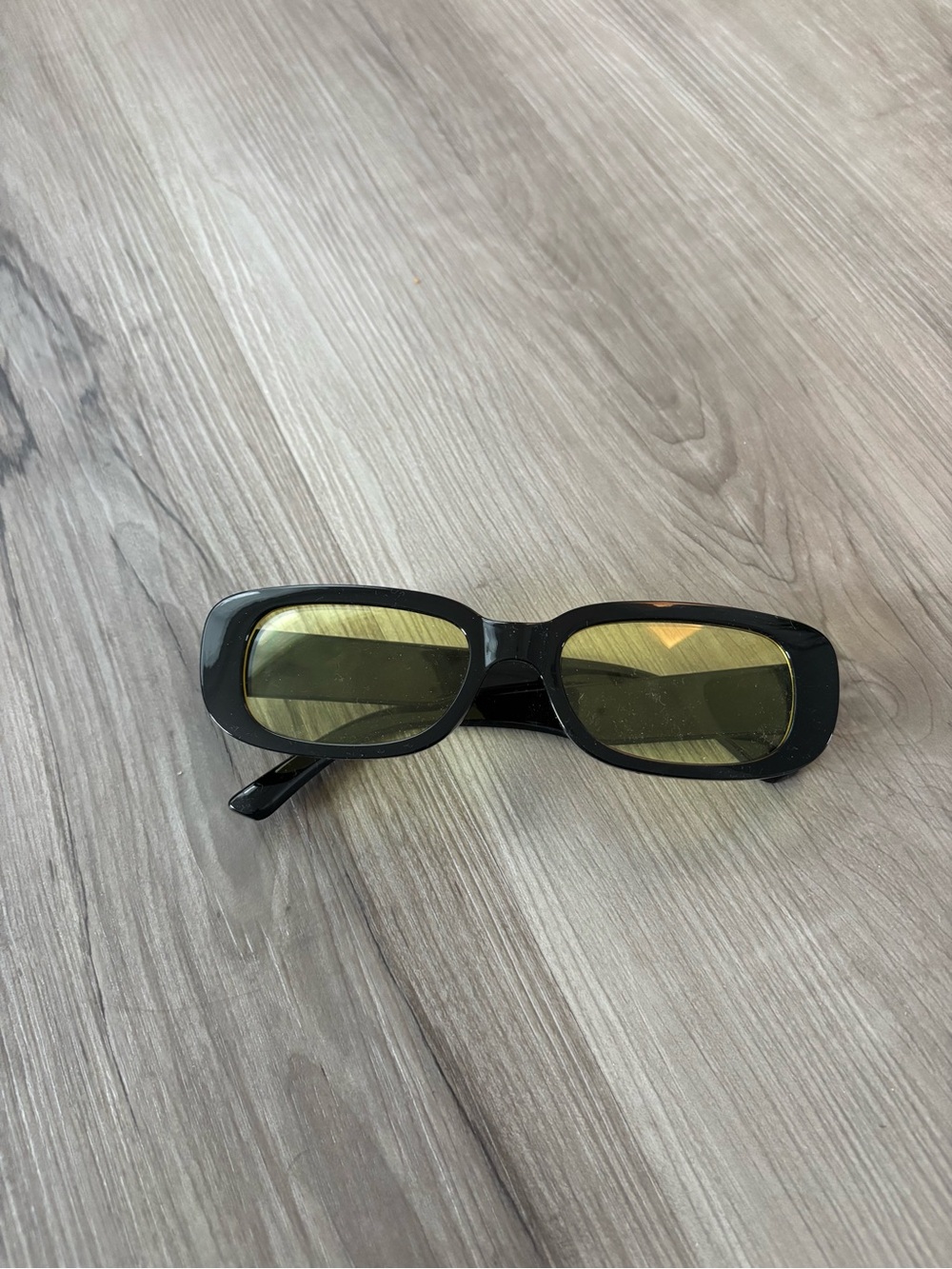 Black Rectangular Sunglasses with Yellow Tinted Lenses